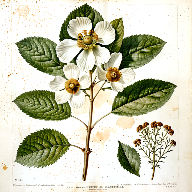 Ilustración botánica de Alchornea castaneifolia