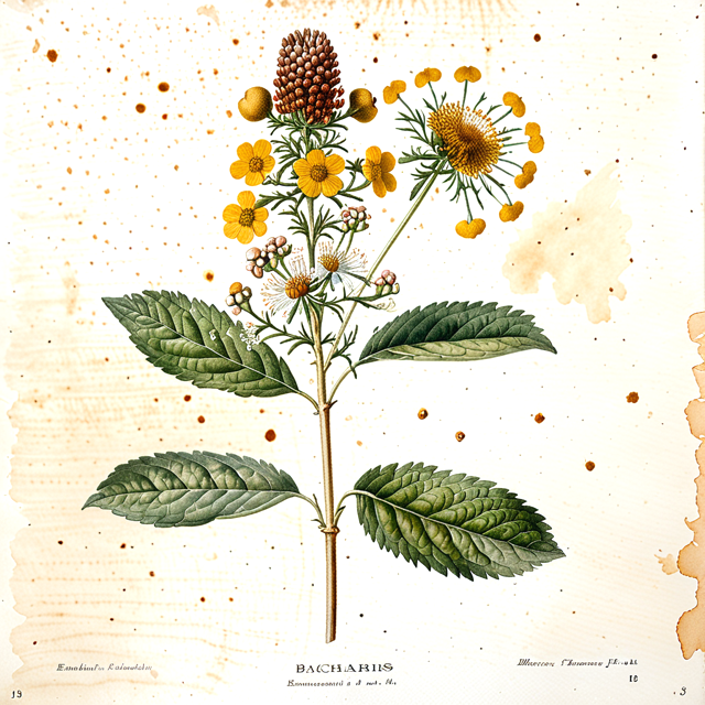 Ilustración botánica de Baccharis trimera
