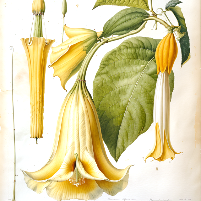 Ilustración botánica de Brugmansia suaveolens