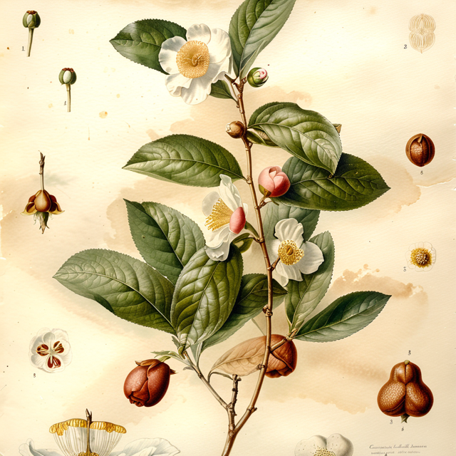 Ilustración botánica de Camellia sinensis