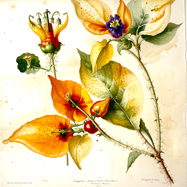Ilustración botánica de Capsicum pubescens