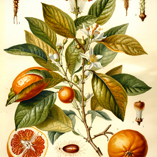 Ilustración botánica de Citrus aurantium