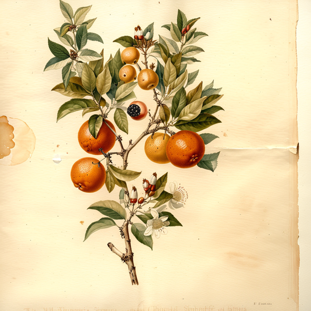 Ilustración botánica de Citrus sinensis