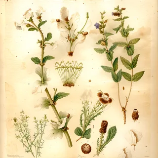 Ilustración botánica de Poleo americano