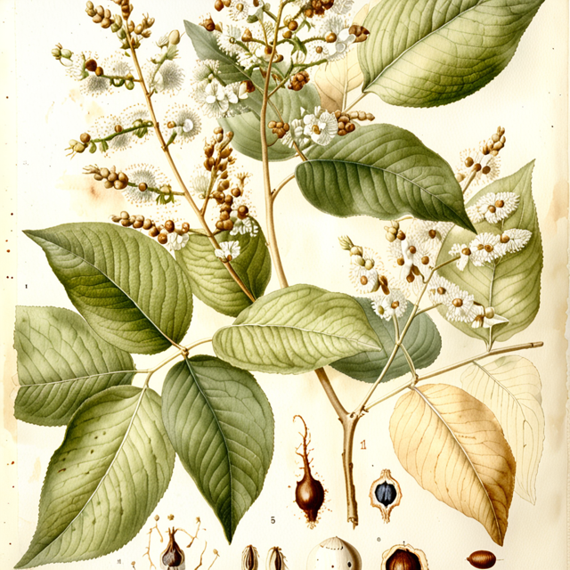 Ilustración botánica de Copaifera officinalis