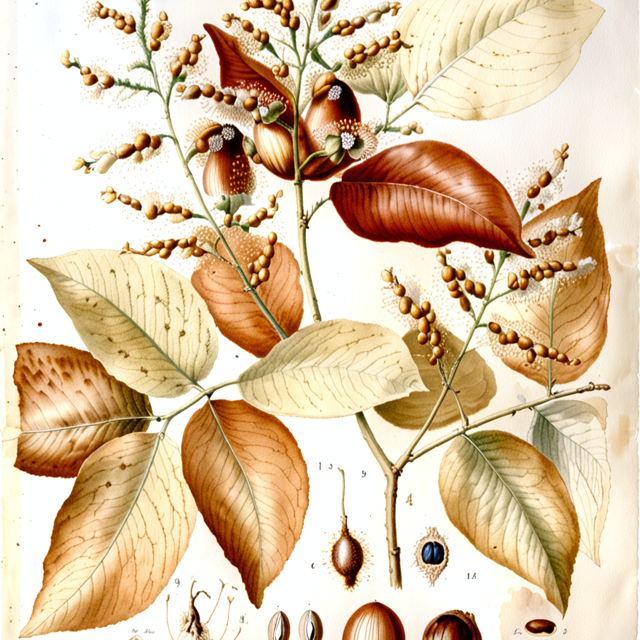 Ilustración botánica de Copaifera reticulata
