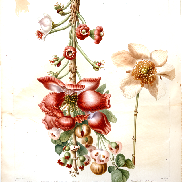 Ilustración botánica de Couroupita guianensis