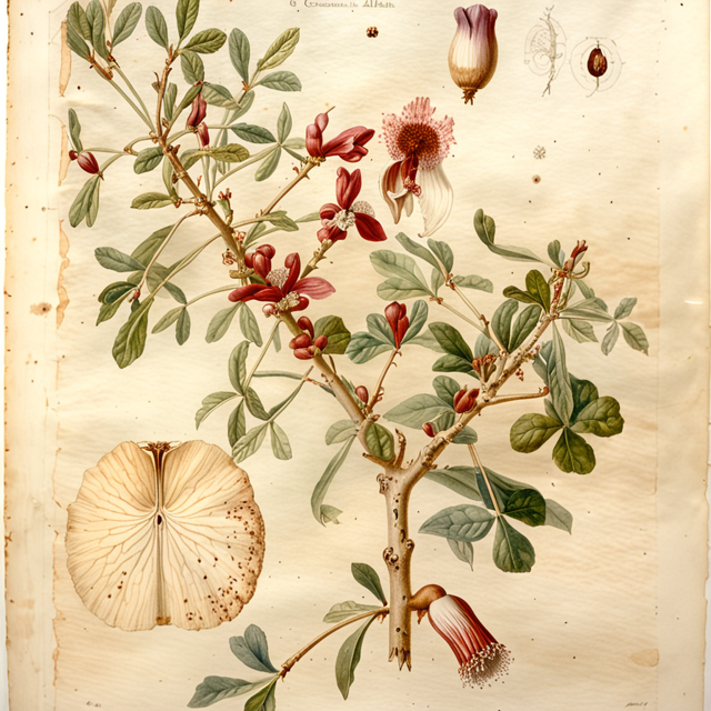 Ilustración botánica de Crescentia alata