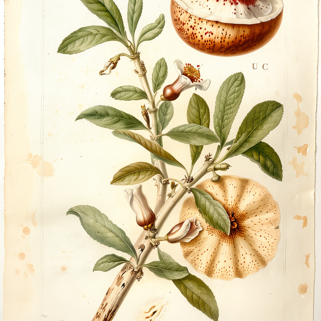 Ilustración botánica de Crescentia cujete