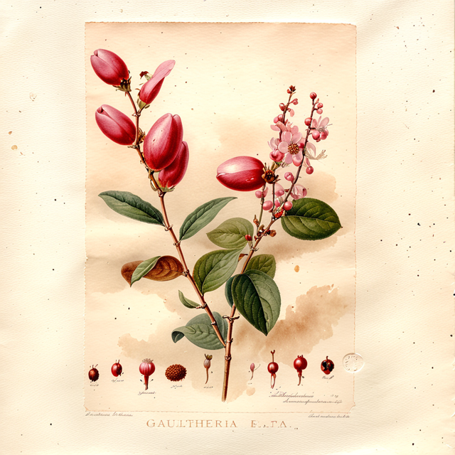 Ilustración botánica de Gaultheria erecta