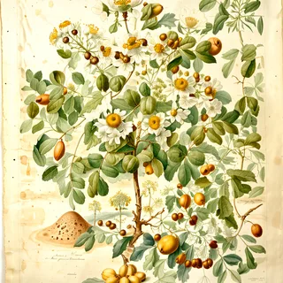 Ilustración botánica de Guayacán santo