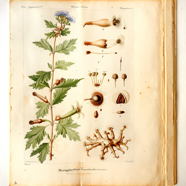 Ilustración botánica de Harpagophytum procumbens