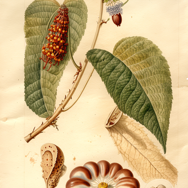 Ilustración botánica de Hura crepitans