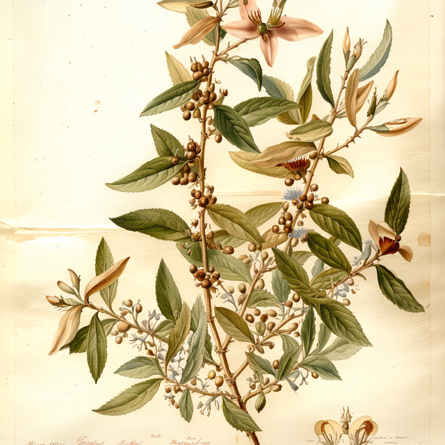 Ilustración botánica de Maytenus ilicifolia