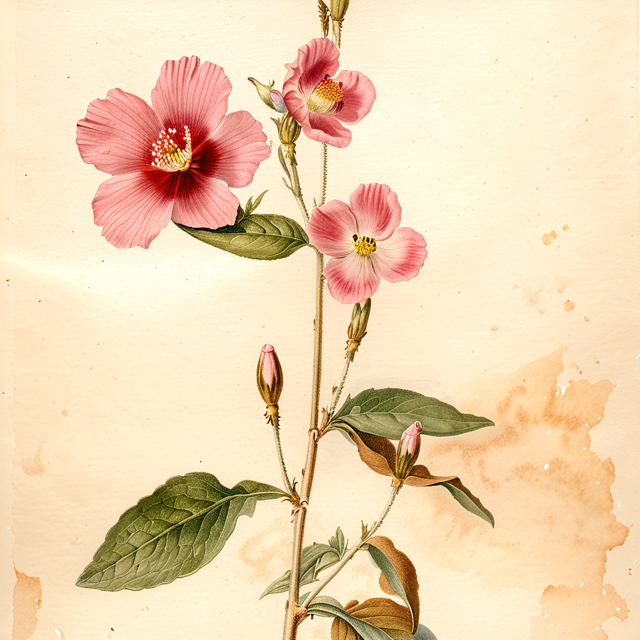 Ilustración botánica de Oenothera rosea
