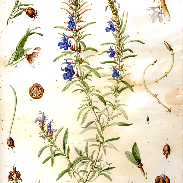 Ilustración botánica de Salvia sagittata