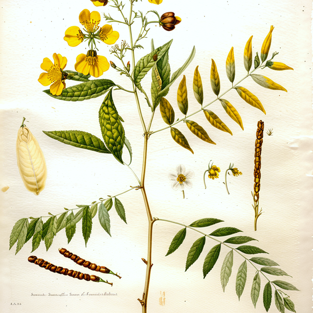 Ilustración botánica de Senna occidentalis
