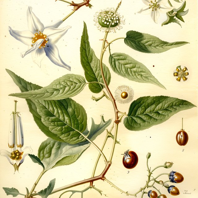 Ilustración botánica de Solanum torvum