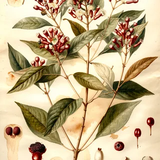 Ilustración botánica de Clavo de olor