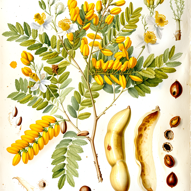 Ilustración botánica de Tamarindus indica