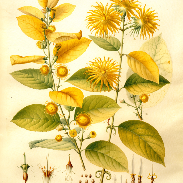 Ilustración botánica de Uncaria tomentosa